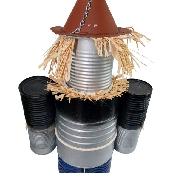 Folk Art Tin Man Scarecrow Sculpture Wizard Of Oz Recycled Robot Vintage 26 Inch - Picture 13 of 16